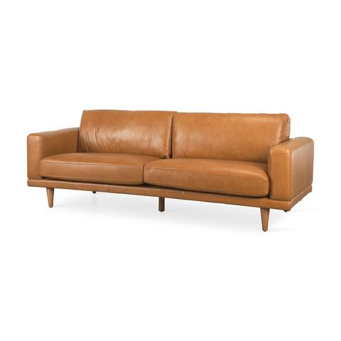Cedrick 90.6L x 36.6W x 31.5H Tan Leather Sofa - 90.6L x 36.6W x 31.5H