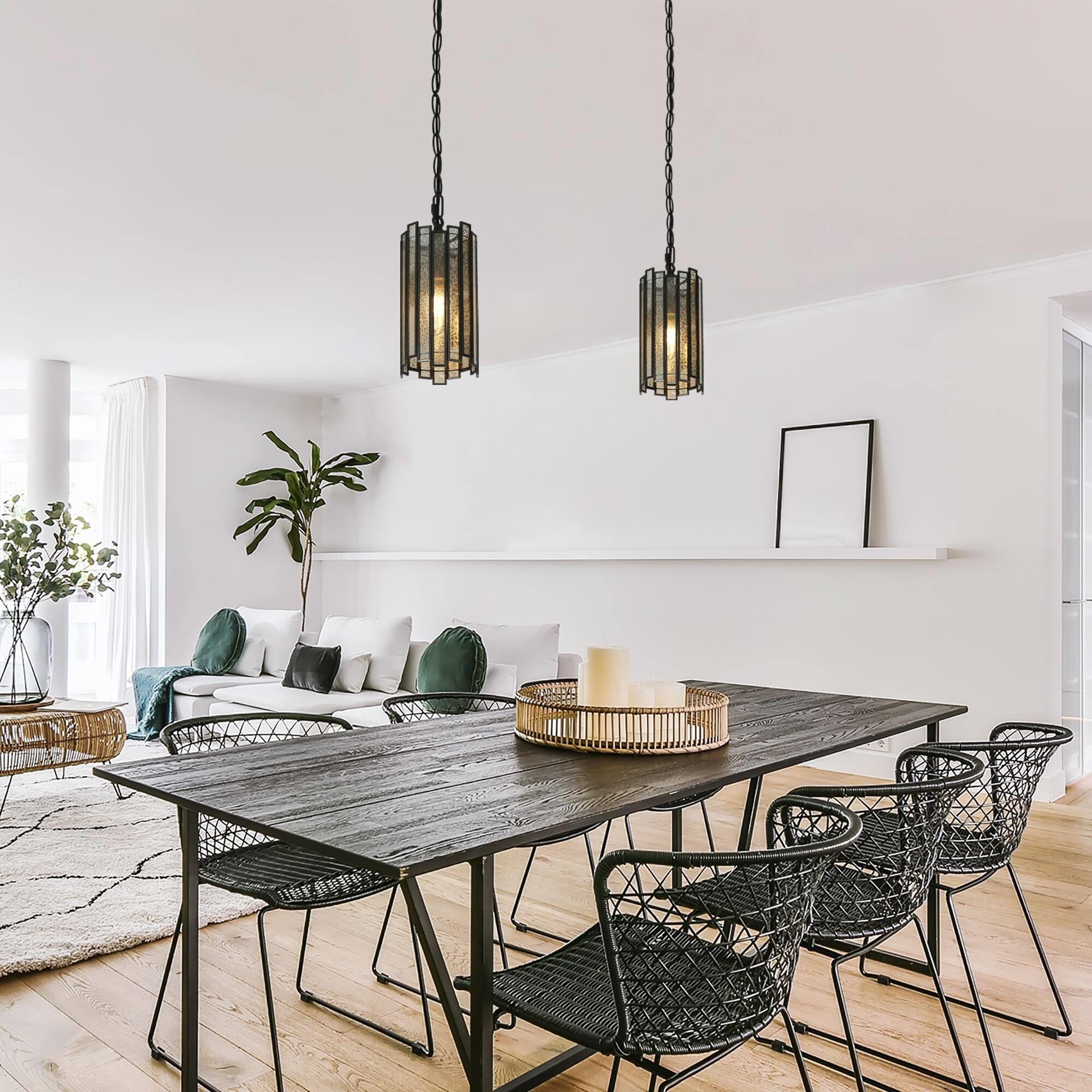 Modern Black Gold Single Pendant Cylinder Glass Kitchen Island Lights for Dining Room D4.5 H8.5