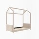 preview thumbnail 4 of 6, Twin Size Playhouse Design Wood Bed with Striped Headboard and Semi-Enclosed Space