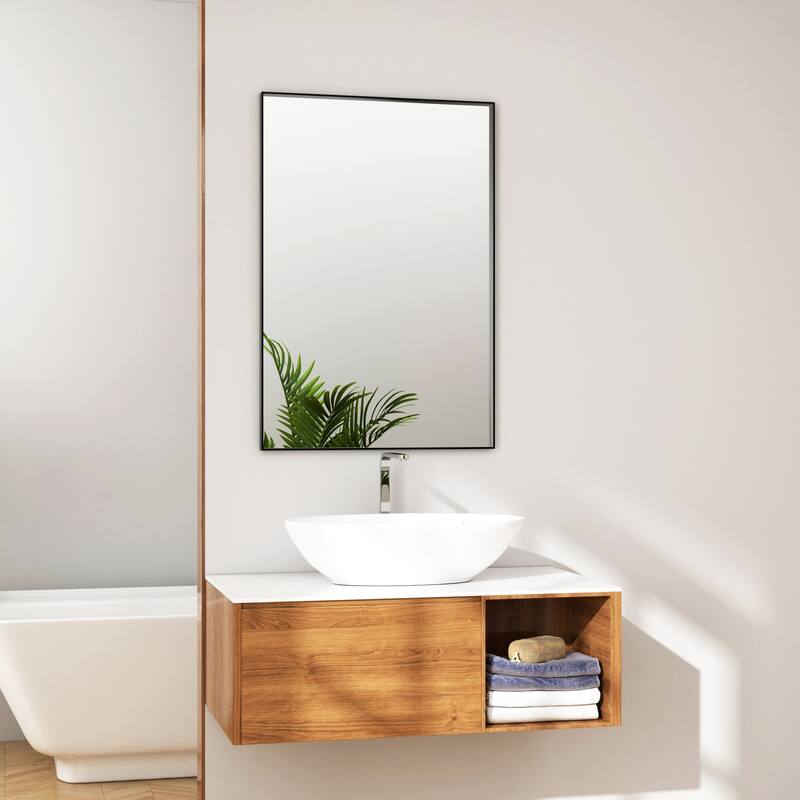 Organnice Rectangular Mirror Modern Black Frame Bathroom Vanity Mirror Clean Glass