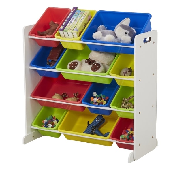 white toy organizer with bins