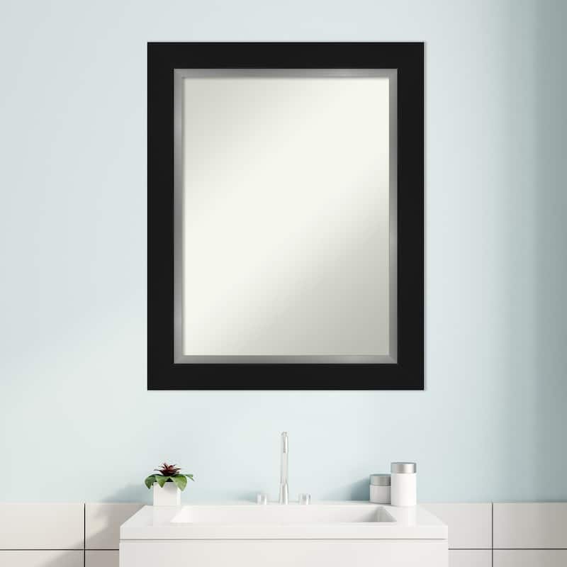 Non-Beveled Bathroom Wall Mirror - Eva Black Silver Frame