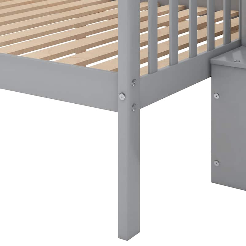 Twin over Full Stairway Bunk Bed with Stairs and Under-Step Storage Shelves, Wooden Support Bed Frame, No Box Spring Needed