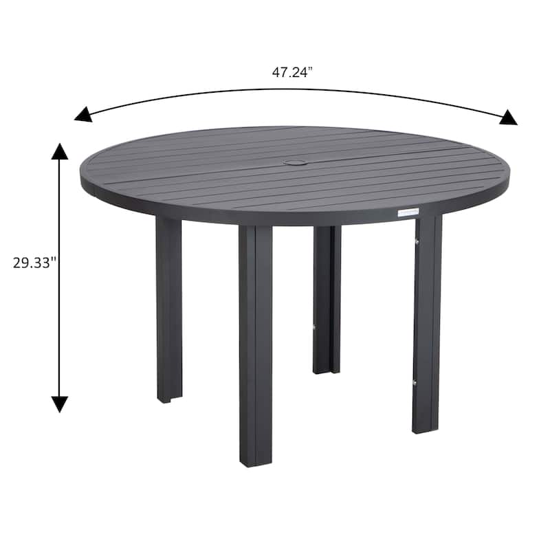 Chelsea 5-Piece Aluminum Outdoor Dining Set 48 in. Round Table and 4 Dining Armchair w/ Cushions