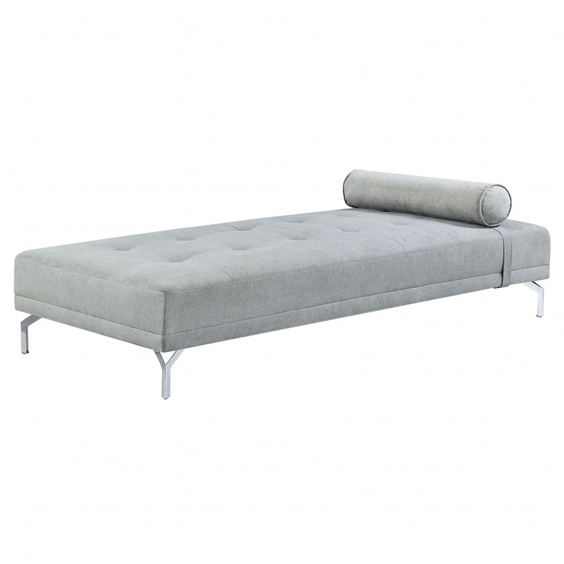 HomeRoots 74" Gray Velvet Convertible Futon Sofa With Toss Pillow - 74
