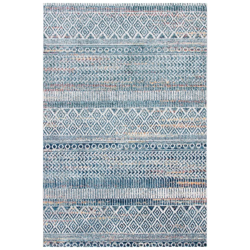 SAFAVIEH Crystal Vitaliana Moroccan Boho Distressed Rug - 6'3" Square - Ivory/Blue