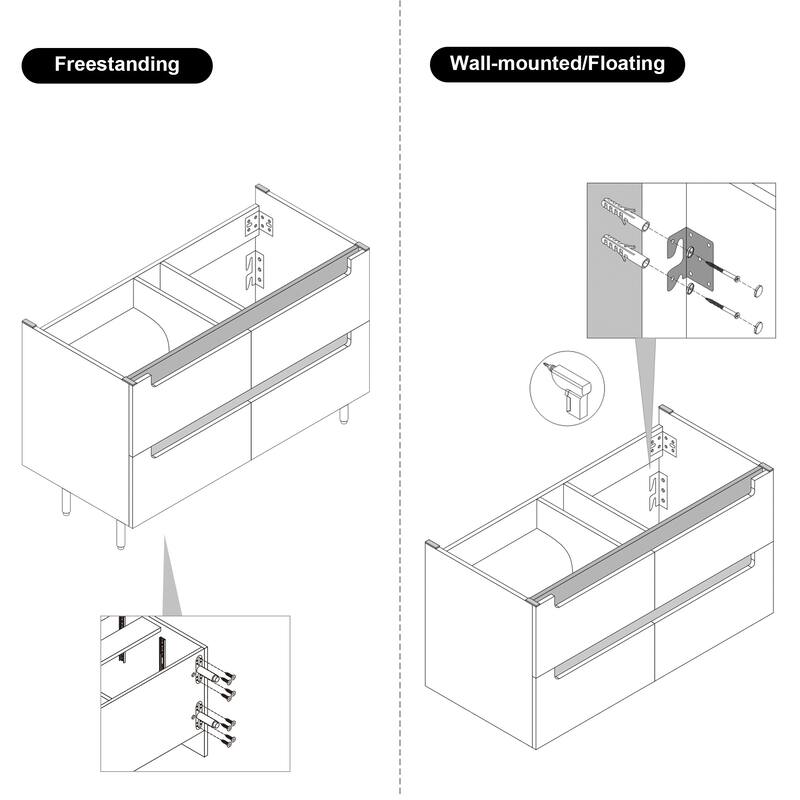 GDFStudio - Luxury 35.4" Versatile Floating/Freestanding Sintered Stone Bathroom Vanity with Ceramic Sink & Soft-Close Drawers