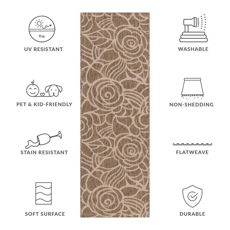 SAFAVIEH Courtyard Fany Indoor /Outdoor Waterproof Patio Backyard Rug - 2'3" x 6'7" Runner - Coffee/Sand