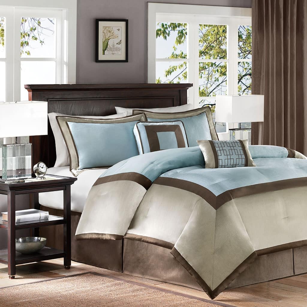 7 Piece Comforter Set Blue Queen