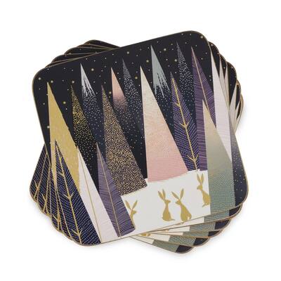 Pimpernel Sara Miller London Frosted Pines Coasters Set of 6 - 4 Inches Sq.