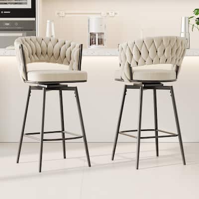 Modern Luxury 360°Swivel Bar Chairs Set of 2, with Cushioned Seat Backrest and Metal Legs