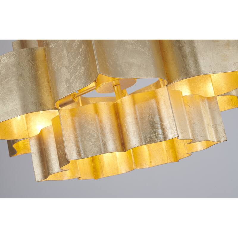 12 Light Gold Leaf 3 Tier Metal Frame Light Fixture