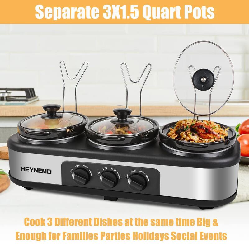 Triple Slow Cooker, 3×1.5 QT Buffet Servers and Warmers, 3 Pots Buffet