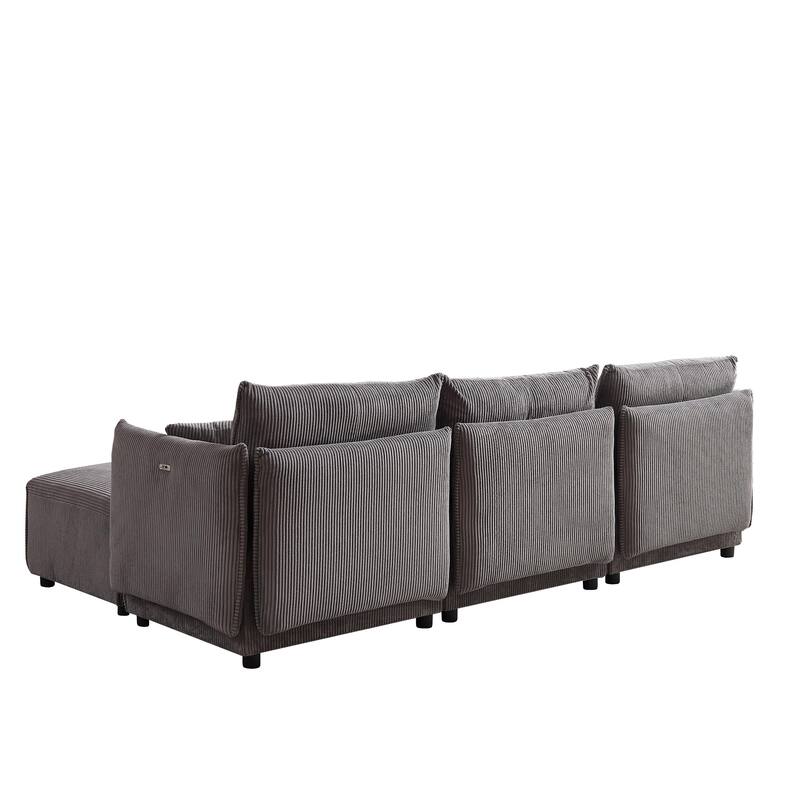 106'' Corduroy 3-Seater Modular Sofa with 2 Cushions, USB & C Charging Ports, Convertible Design