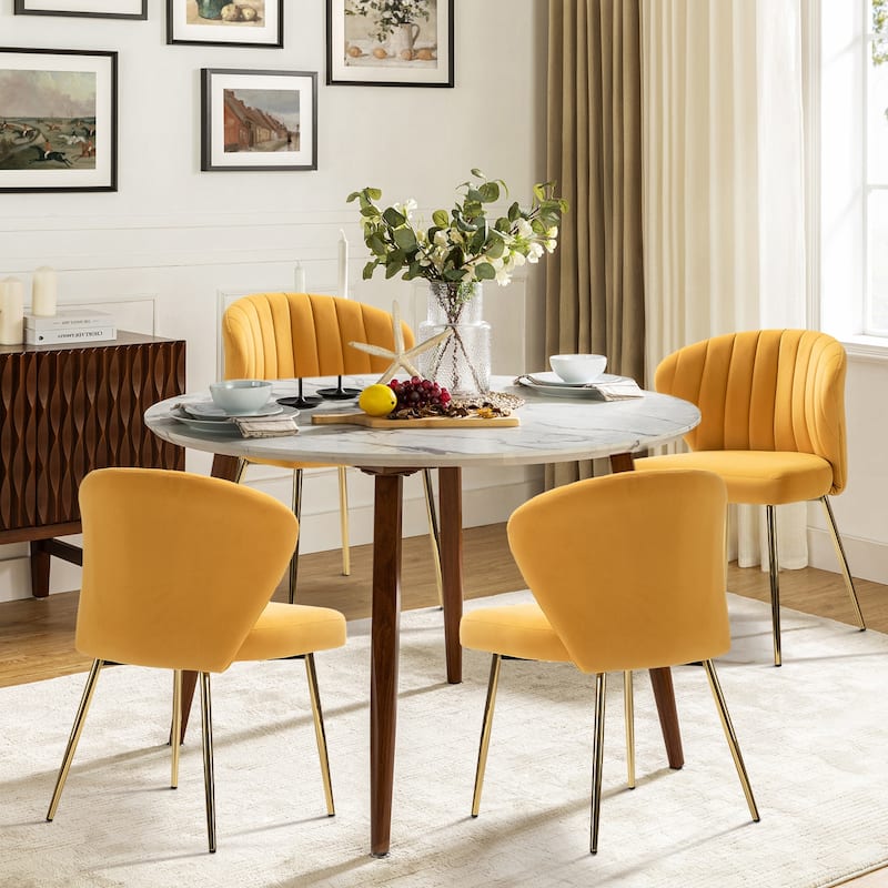 Barbara Side Chair with Metal Base Set of 4 by HULALA HOME - MUSTARD