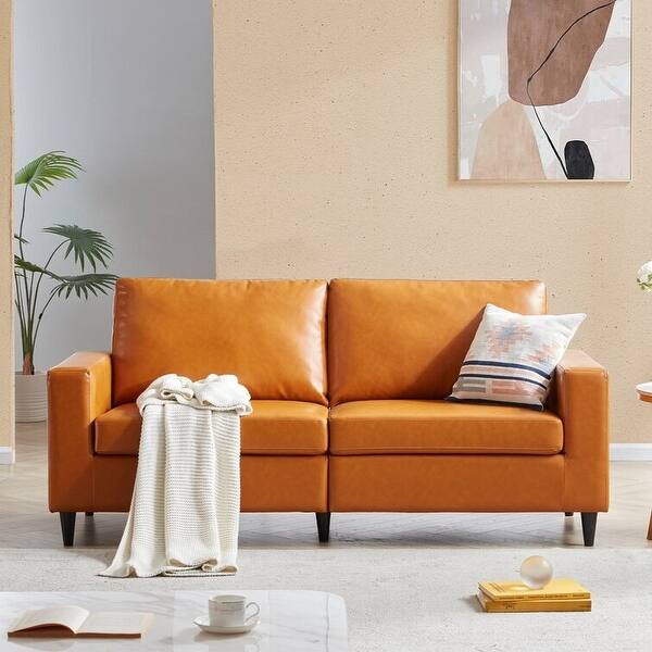 slide 2 of 4, Modern Style 3 Seat Sofa PU Leather Upholstered Couch Furniture Brown