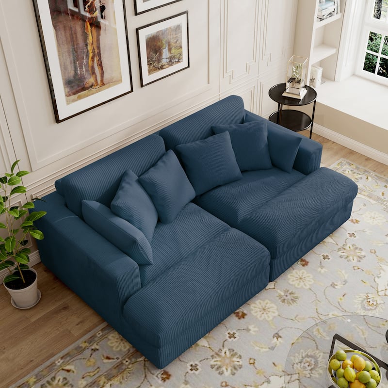 Modern Corduroy Modular Sectional Sofa Chaise Couch Bed - Navy&4 Pillows - Symmetrical