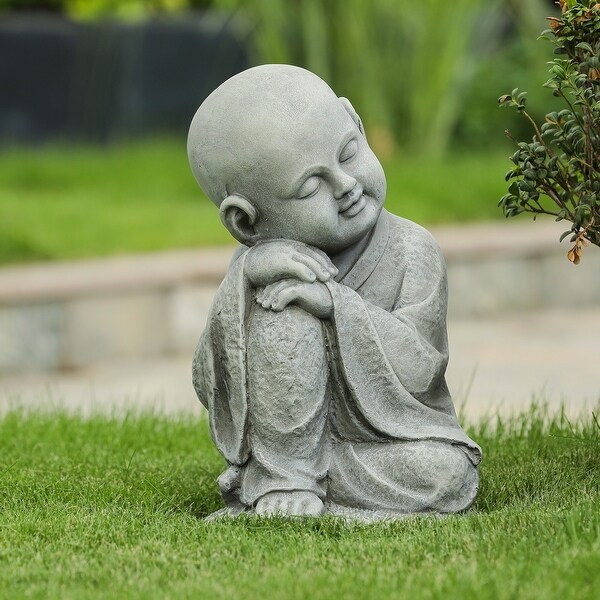 Gray MgO Resting Buddha Monk Garden Statue - Overstock - 32336786