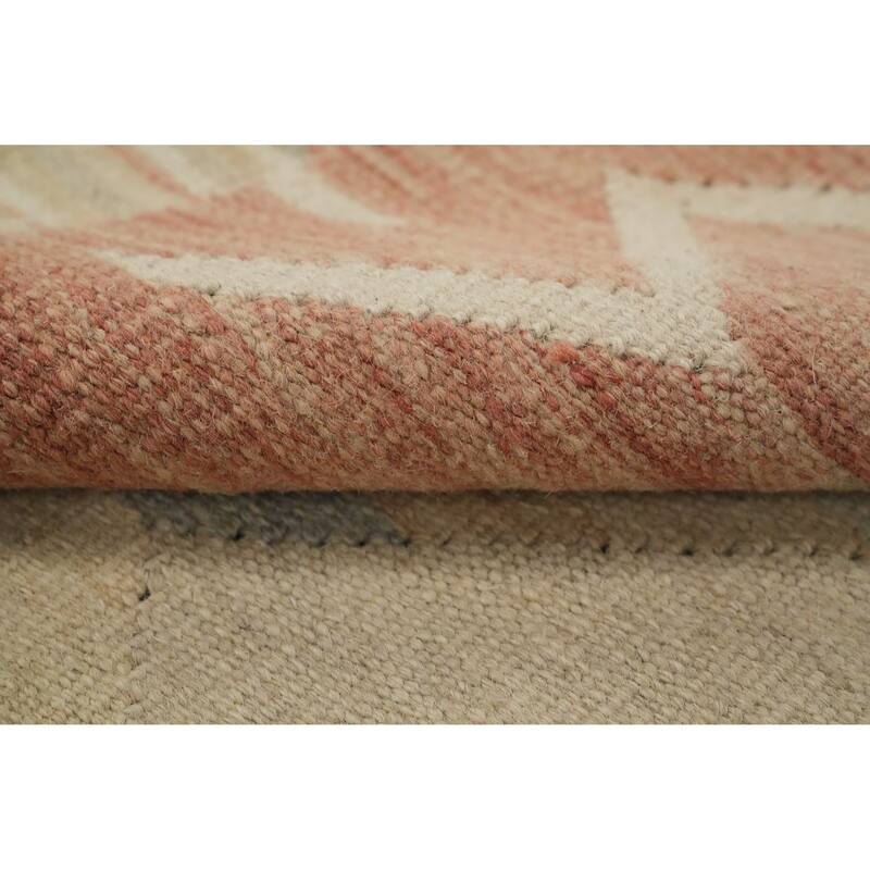 Hand Woven Oriental 100% Wool Carpet Southwestern Tribal Beige & Ivories Kilim Area Rug - 9' 2'' X 6' 2''