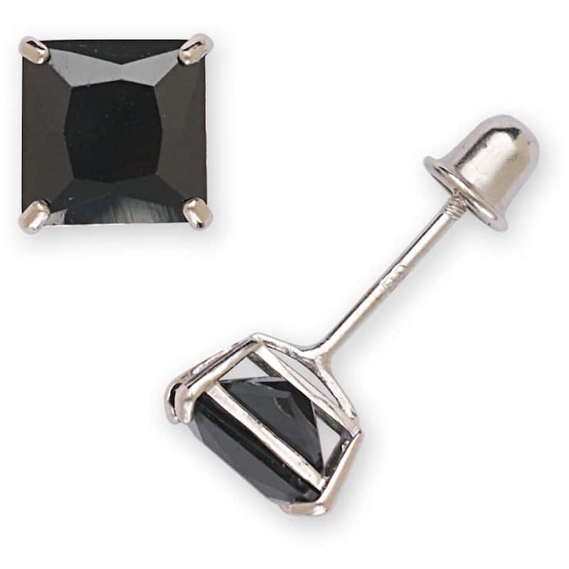 Curata 14k Gold Princess-cut 6mm Black Cubic Zirconia Stud Screw Back Earrings