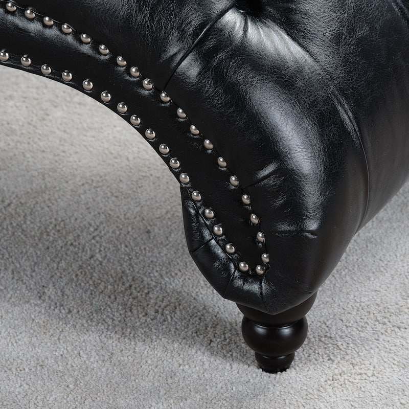Black PU Modern 27.17" Upholstered Buttons Tufted Chaise Lounge Chair with Solid Wood Frame and Nailheads