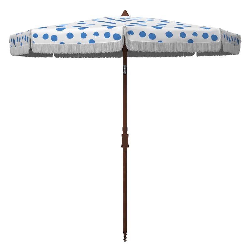 SAFAVIEH Outdoor Kinsley 6.5-Foot Tilt Umbrella - White/Light Blue Polka Dot