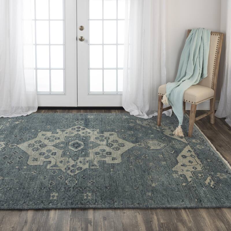 Alora Decor Abby Blue and Ivory Medallion Hand-knotted Wool Rug
