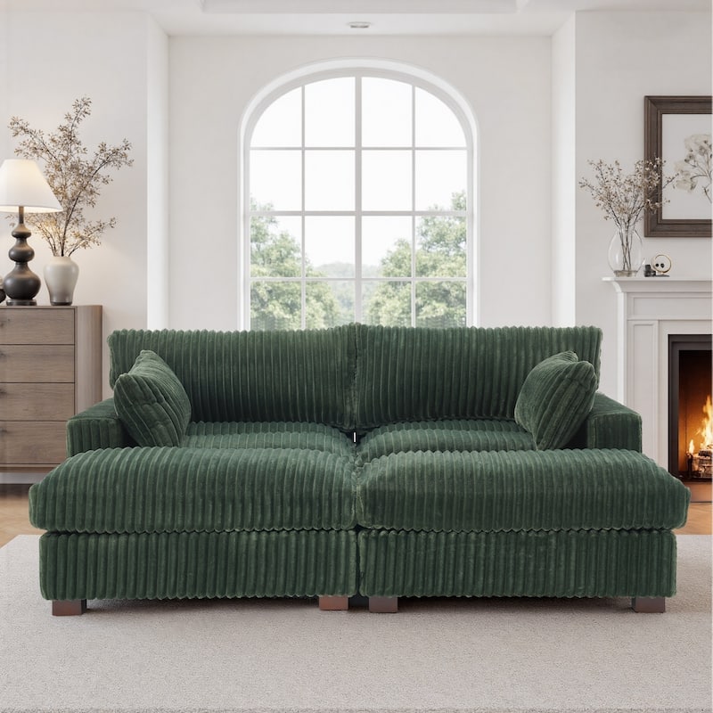 Oversied Plush Corduroy Fabric Modular Sectional Sofa with Chaise, Ottoman