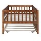 preview thumbnail 7 of 10, Sturdy Twin Size Wood Daybed with Trundle and Fence Guardrails, Walnut