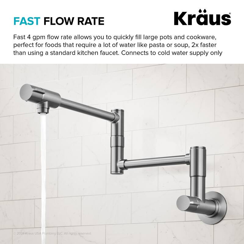 KRAUS Bolden 2 Handle Wall Mount Pot Filler Faucet w/ Retractable Arm