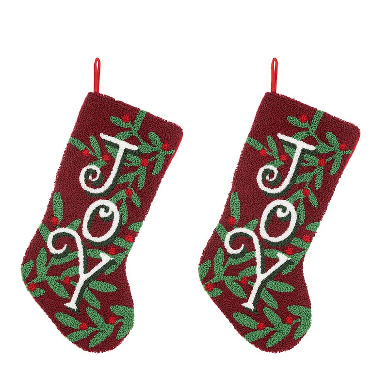 Glitzhome 20.00"L JOY Hooked Merry Christmas Stocking - 20"L