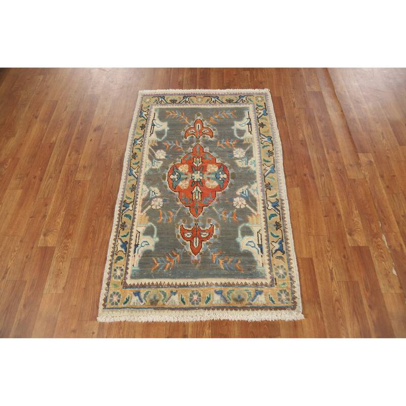 Hand Knotted Oriental 100% Wool Carpet Traditional Medallion Greys & Charcoal Tabriz Area Rug - 4' 3'' X 2' 7''