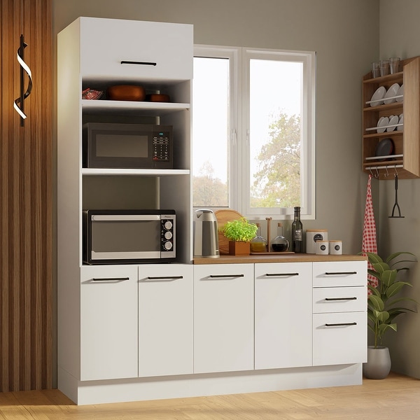 Madesa Hazel 2-Piece Kitchen Storage Cabinet Set - White - Bed