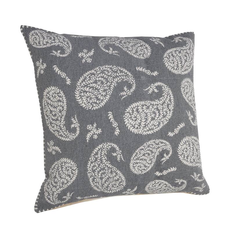 24" Gray and White Paisley Square Throw Pillow