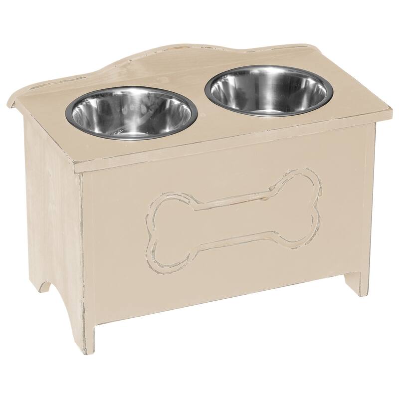 Amish Made Pine Dog Feeder with Storage Chest - Country Tan