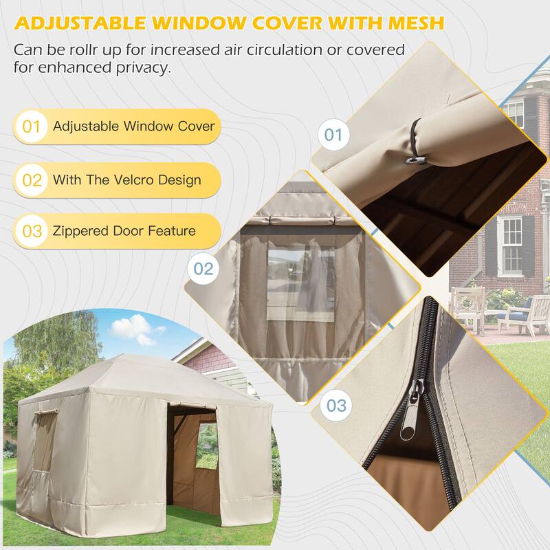 EROMMY Winter Gazebo Cover, Outdoor Cover for Hardtop Gazebos, Enclosed Cover with Sidewalls and Mesh Windows