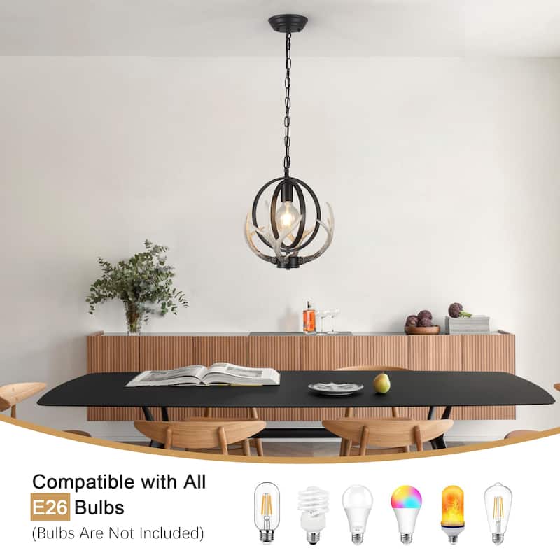 13inch Single Light Antler Rustic Farmhouse Style with Metal Frame Chandelier
