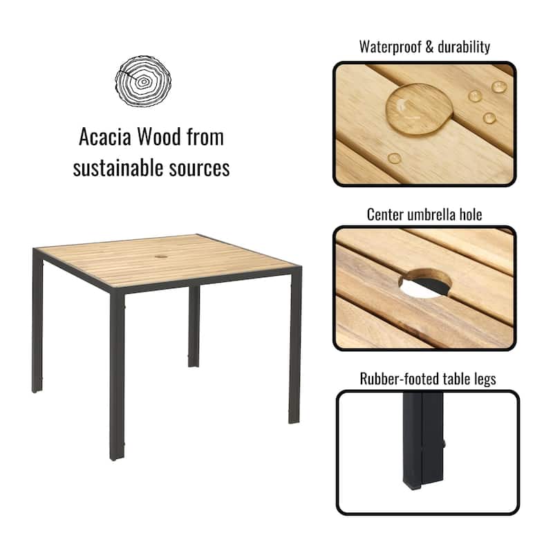 5-Piece All Weather Patio Set Acacia Wood Table Umbrella Hole Rattan