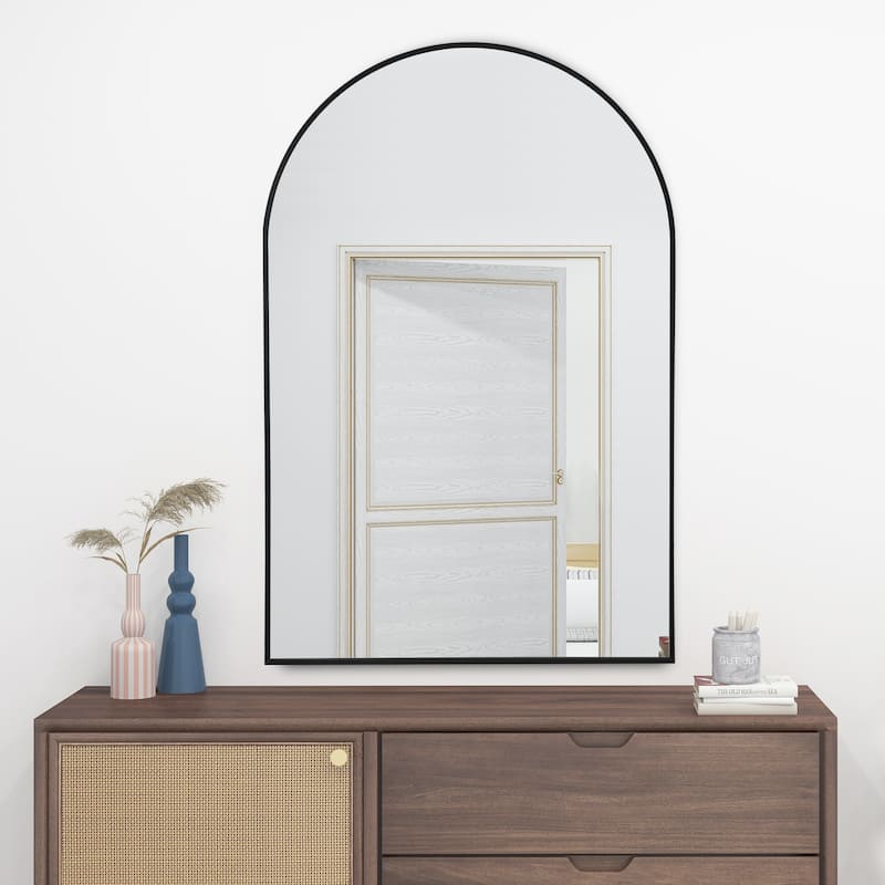 Arched-Top Metal Frame Wall Mirror Bathroom Mirror-36"H×24"W