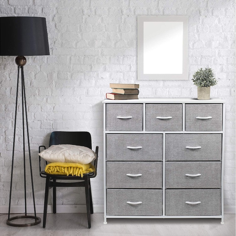 Modern Fabric and Metal 9-cubby Storage Tower