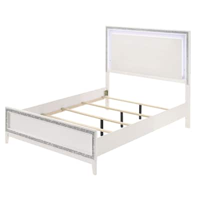 Queen Size Wood Panel Bed with LED Headboard Frame and Box Spring Required