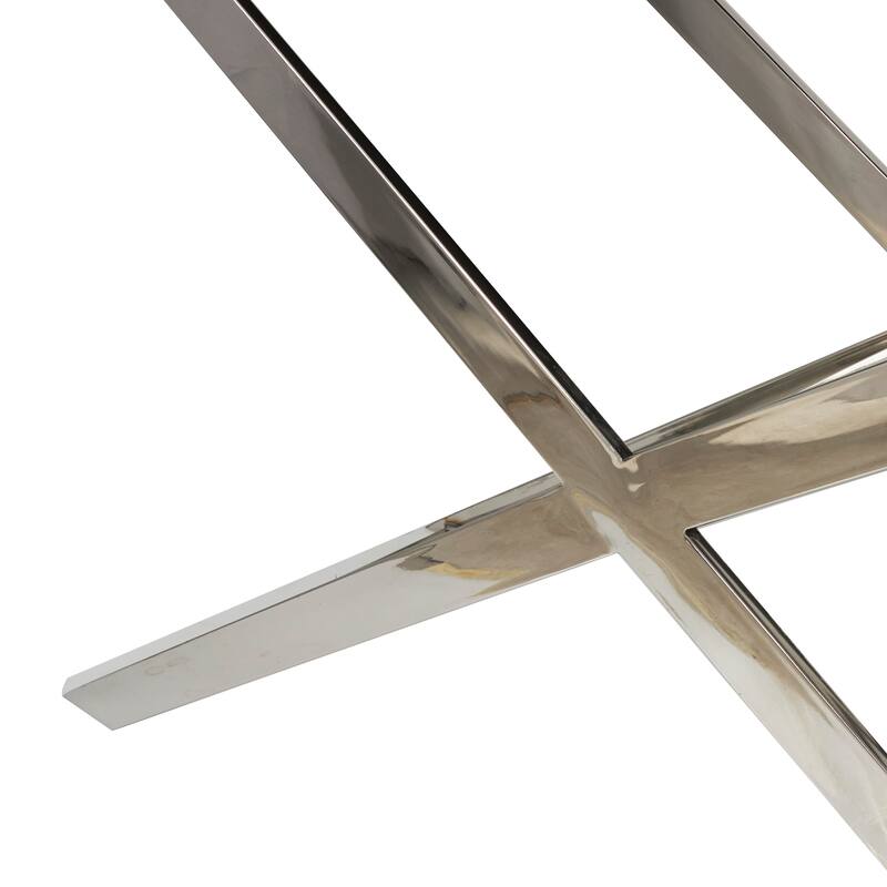 Gray Leather Tray Table Accent Table with Silver Legs and Handles