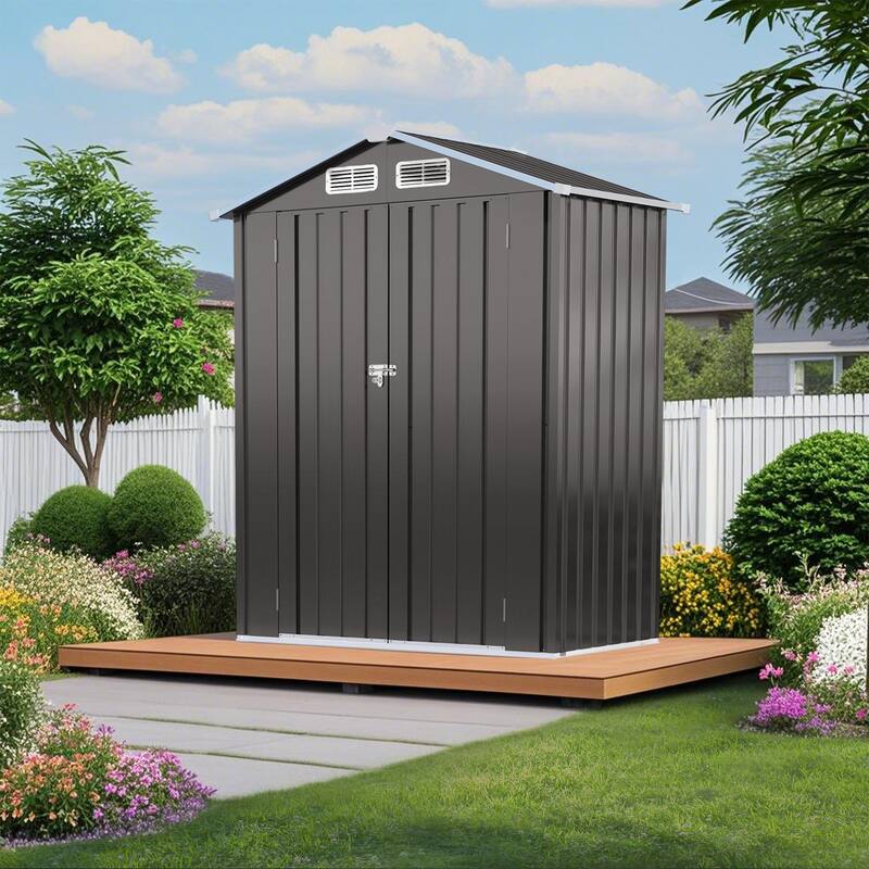 5X3 FT Metal Outdoor Storage Shed,Tool Shed with Pitched RoofWaterproof,Lockable DoorCompact Metal Tool Shed - Gray