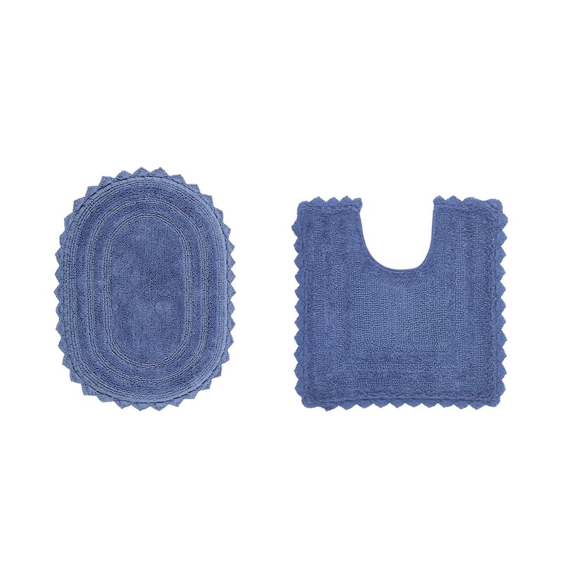 Better Trends Oval Bath Rugs Set 100% Cotton Soft & Water Absorbent Tufted Bathroom Rug for Shower, Sink Bath Mats Lilly Crochet - 2 Piece Set (17" x 24" | 20" x 20") - Blue