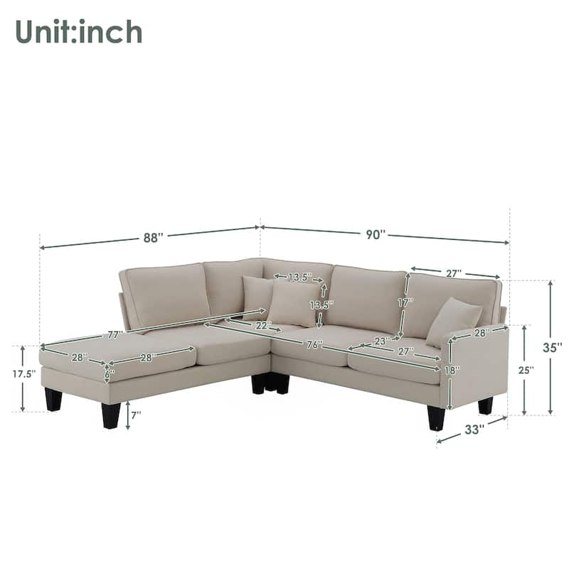 5 Seats Couch Convertible L Shaped Sectional Sofa with Chaise - Bed ...