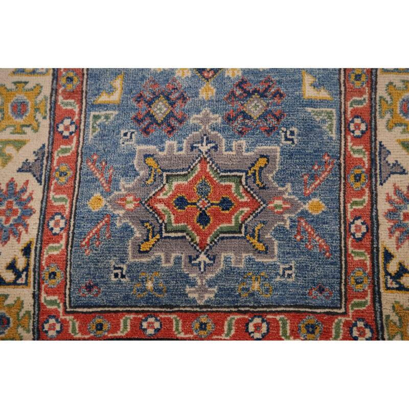 Blue Kazak Foyer Rug Handmade Floral Wool Handmade Wool Carpet - 2'7" x 4'0"