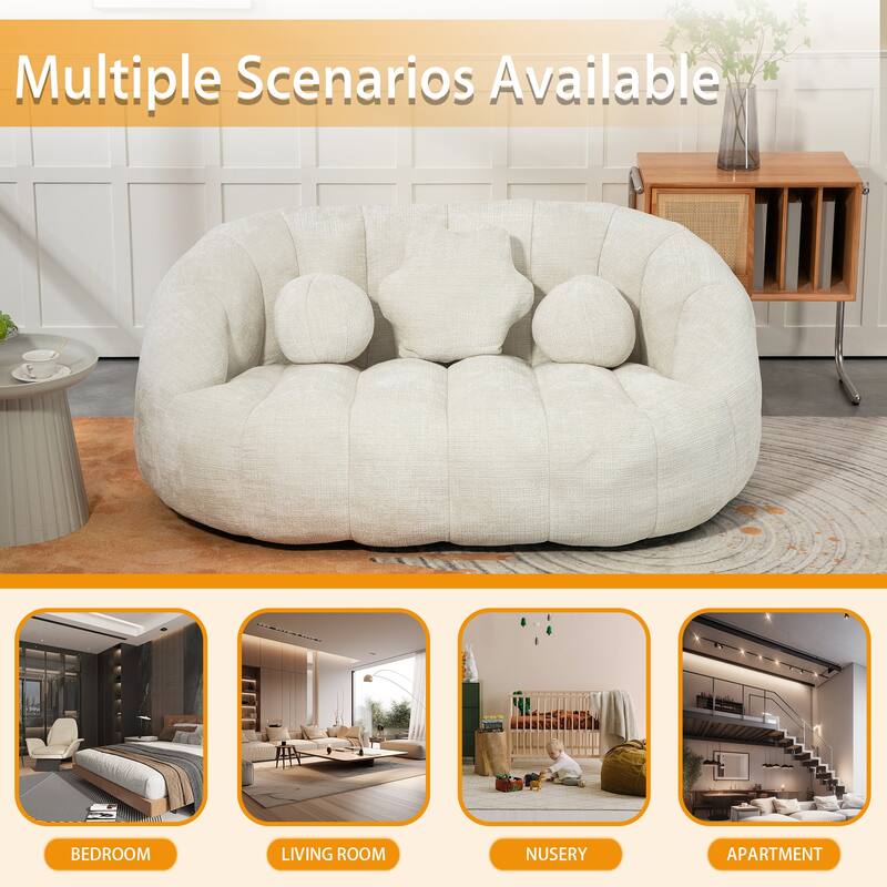 Chenille Upholstered Durable Comfort Lounger Bean Bag Lazy Sofa