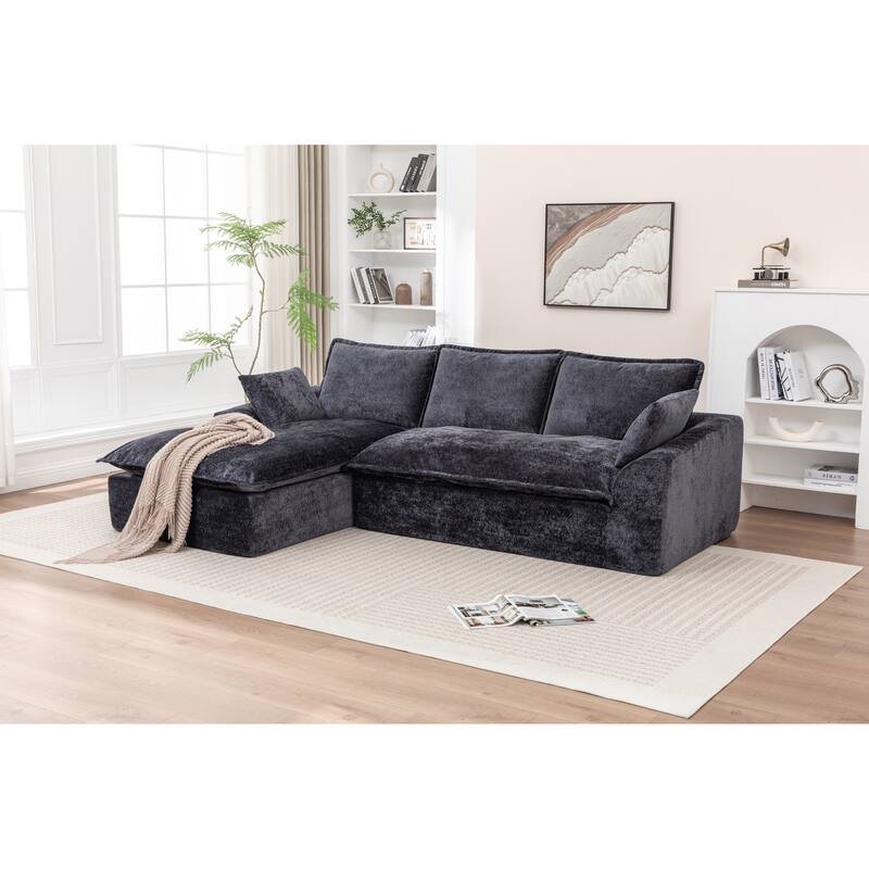 Modular Cloud Sectional Couch with L-Shape Chaise, Chenille Upholstered Boneless Sofa, Compressed Deep Seat Sofa with Pillows