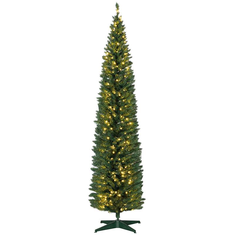 8FT Artificial Slim Pencil Christmas Tree with 618 Realistic Branch Tips & Plastic Stand