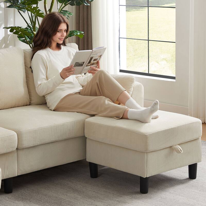 Modular Sectional Sofa Couch L Shaped With Chaise Storage Ottoman and Side Bags For Living Room